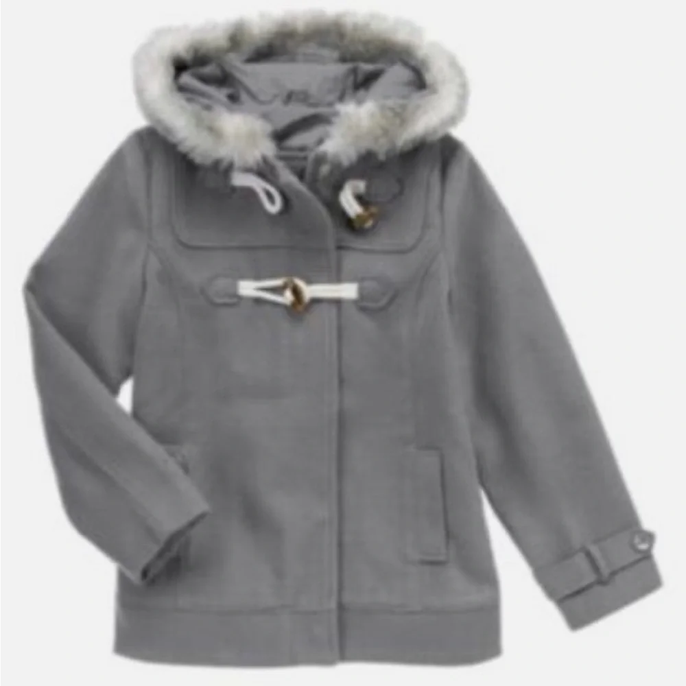 GYMBOREE WILD FOR HORSES GRAY FAUX FUR HOOD PEA COAT TOGGLE COAT 3 4 5 6 7 8 10